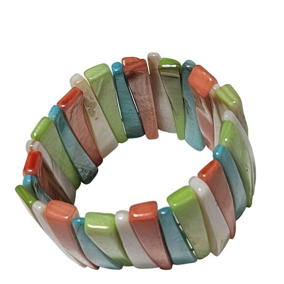 Retro Colorful Ceramic Stretch Bracelet Multicolor Striped Beads Fashion Jewelry - Picture 3 of 5